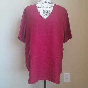 Ulla Popken linen top red v neck popover crochet womens 16/18
